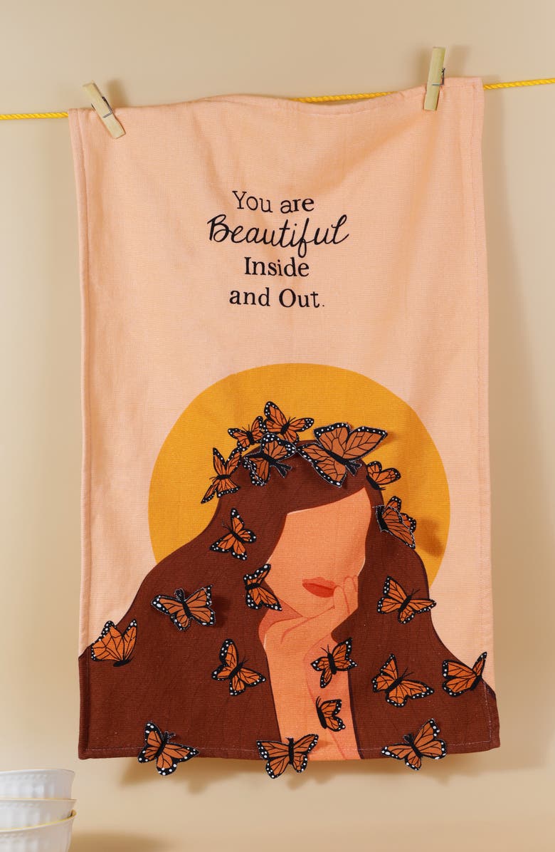 Tiramisu The Monarchs Garden Set of 3 Kitchen Towels, Alternate, color, Pink