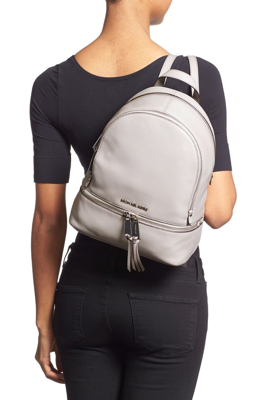 MICHAEL Michael Kors 'Small Rhea Zip' Leather Backpack, Alternate, color, 