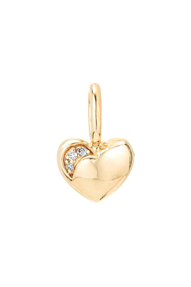 Diamond Puffy Heart Mini Charm Pendant, Main, color, 9K YELLOW GOLD