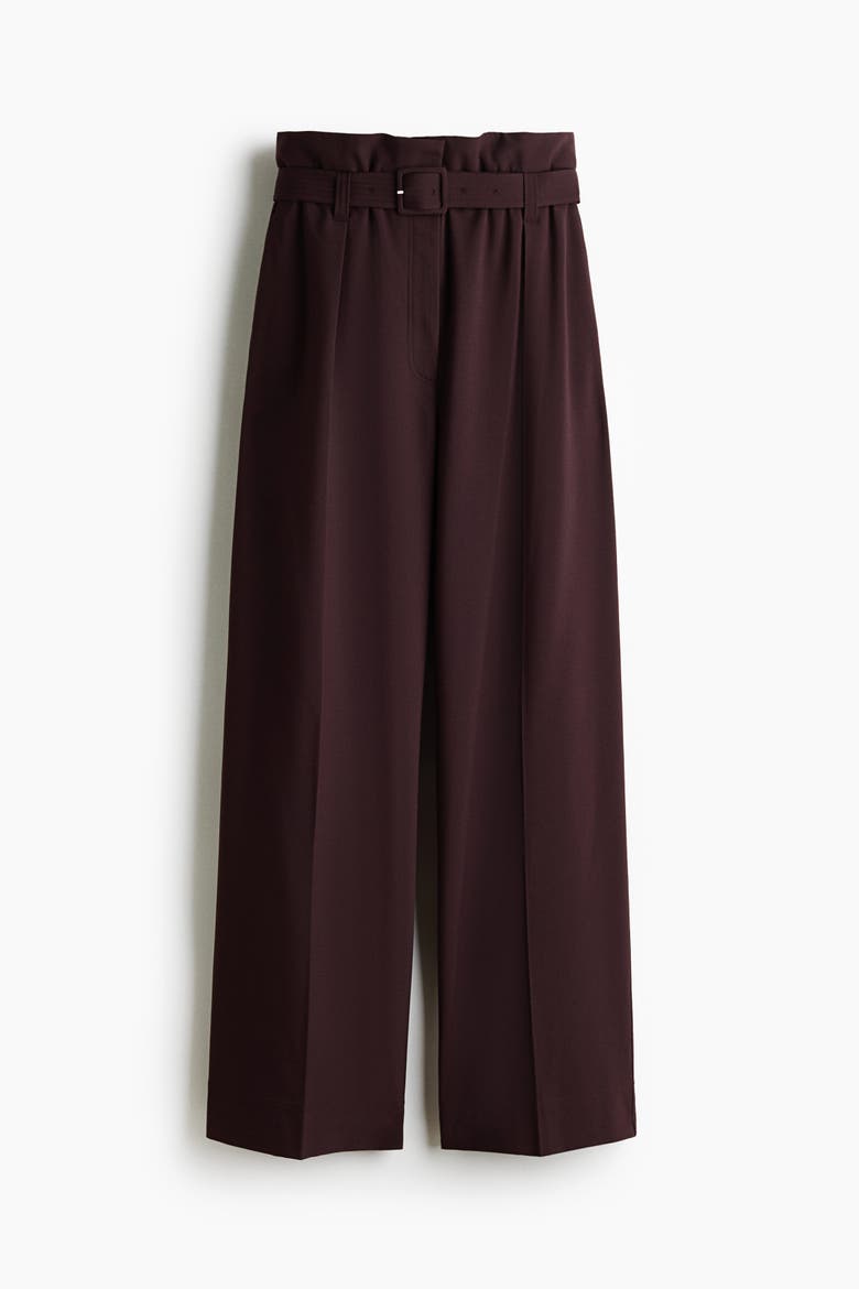 Paper-Bag Pants With Belt, Alternate, color, Dark brown
