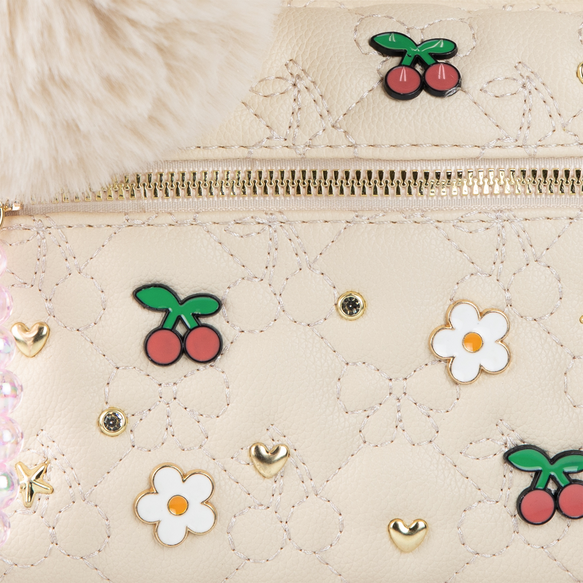 Cherry & Daisy Quilted Mini Backpack Set, Alternate, color, Sand