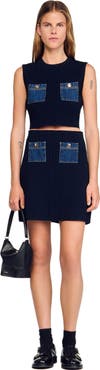 SANDRO Knit and denim top
