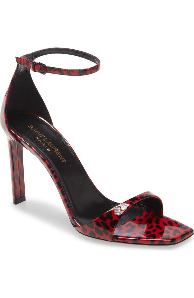 Saint Laurent Bea Leopard Print Ankle Strap Sandal, Main, color,