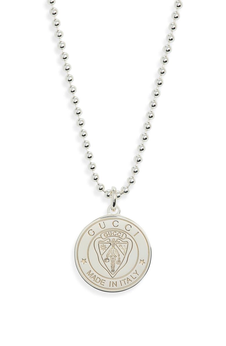 Gucci Crest Pendant Necklace, Main, color, Silver