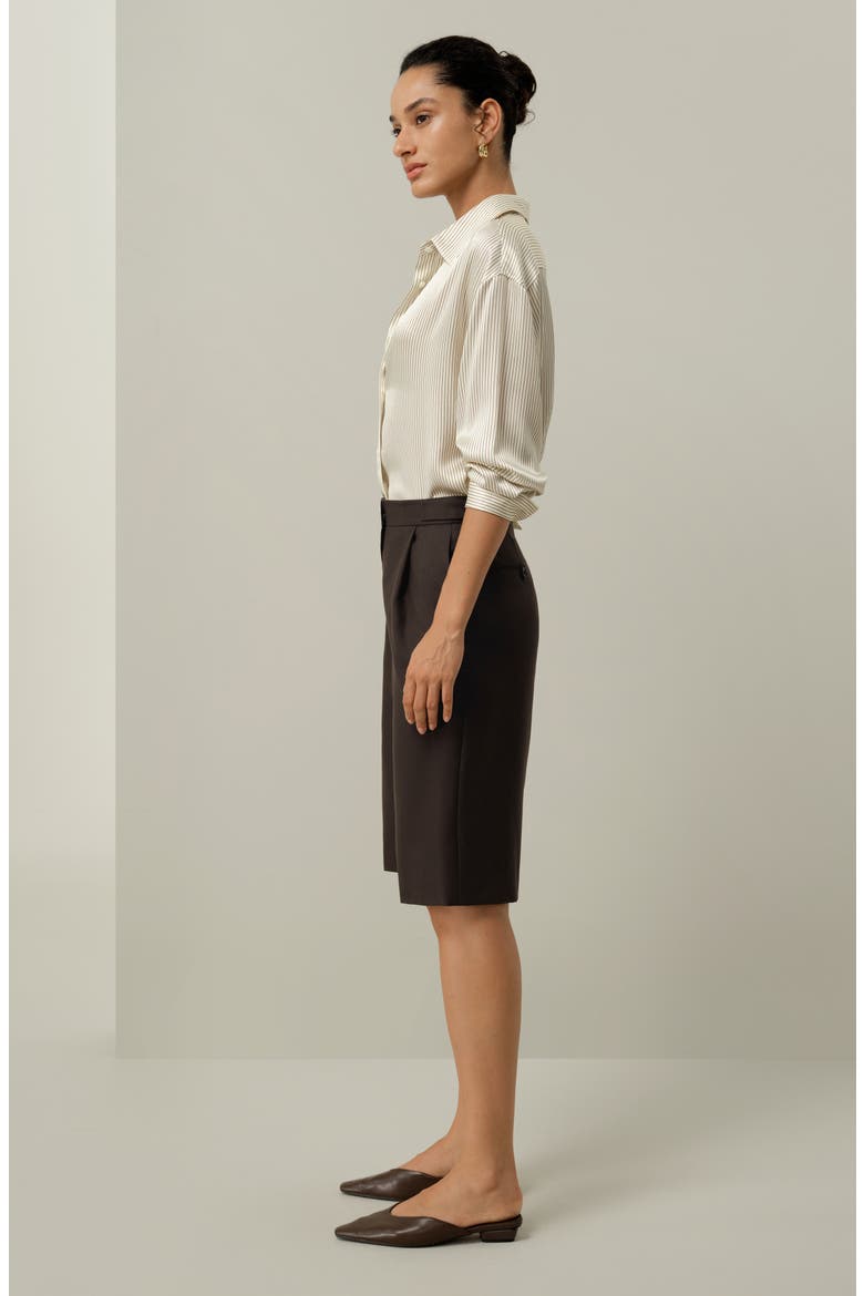 Women's Silk Charmeuse Pinstripe Shirt, Alternate, color, Drifted Mocha