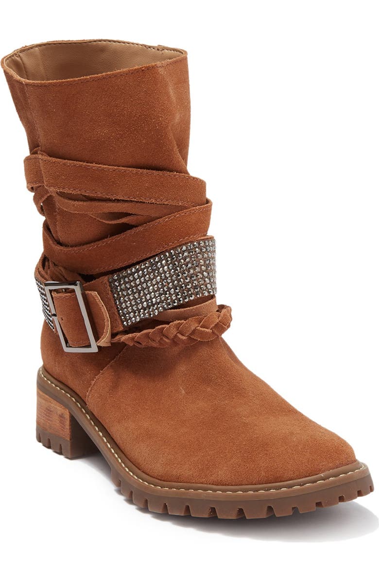 Schutz Kiara Suede Strappy Buckle Boot, Main, color,