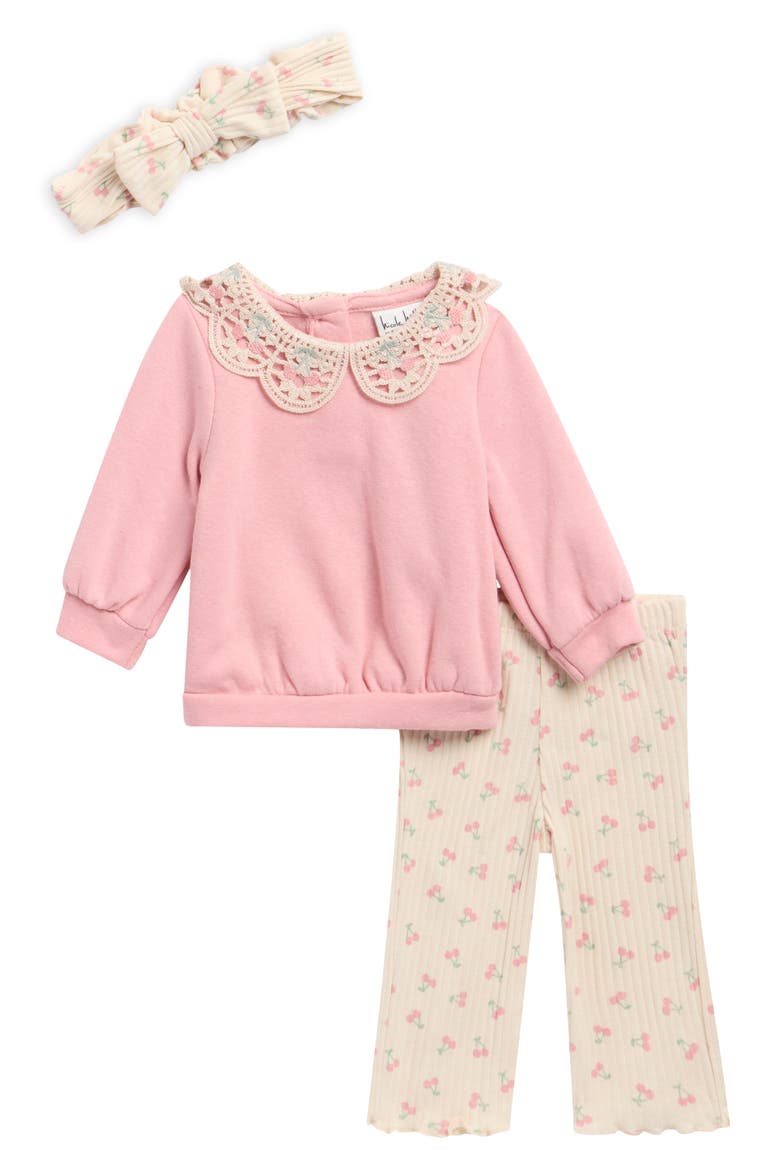Collared Fleece Top, Leggings & Headband Set, Main, color, ROSE ELEGANCE