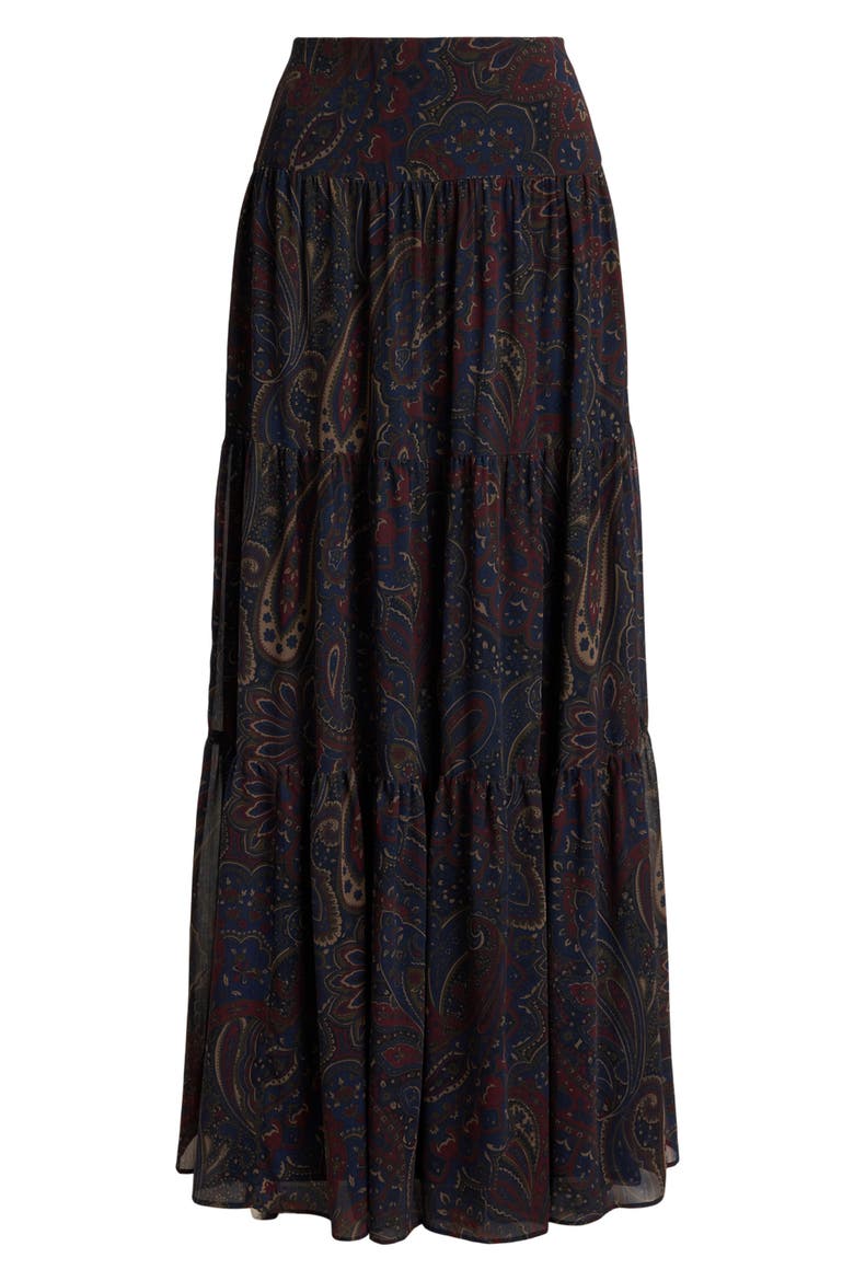 Paisley Crinkle Georgette Maxi Skirt, Alternate, color, NAVY BLUE/ MULTI