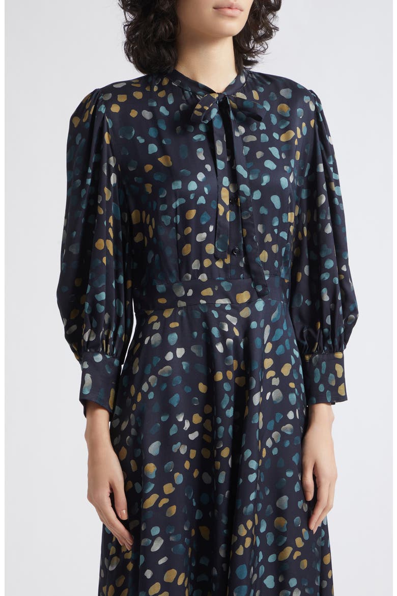 Painted Spot Tie Neck Midi Dress, Alternate, color, NAVY