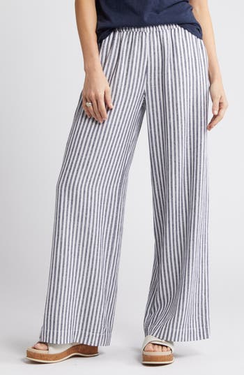 Caslon Stripe Wide Leg Linen Blend Pants In Navy- White Brianne Stripe