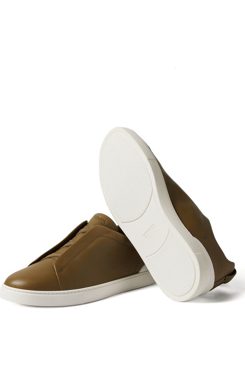 ZEGNA Olive Green Triple Stitch<sup>™</sup> SECONDSKIN Low Top Sneaker, Alternate, color,