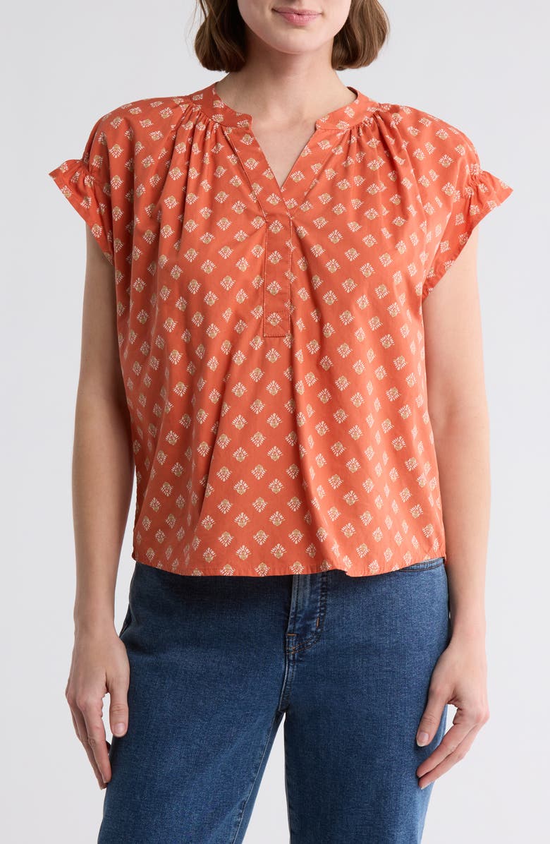Melrose and Market Flutter Sleeve Cotton Top, Main, color, Orange Gabby Foulard