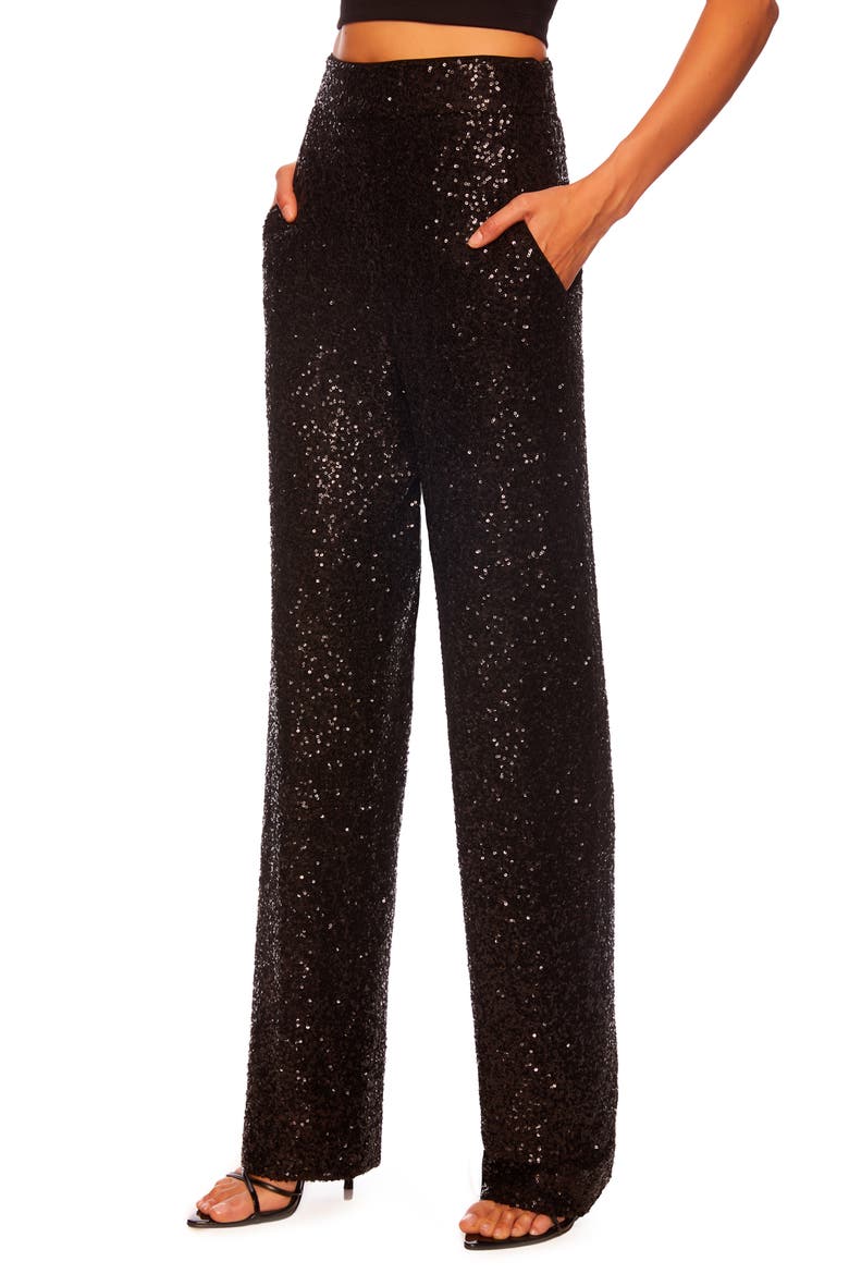 Sequin High Waist Wide Leg Pants, Main, color, BLACK