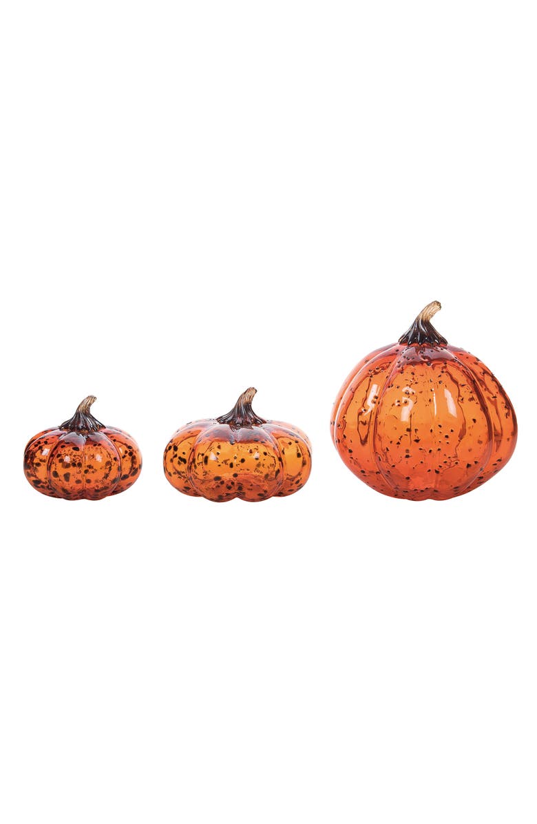 Transpac Orange Harvest Glass Pumpkins Set of 3 Decorative Figurines, Main, color, Orange