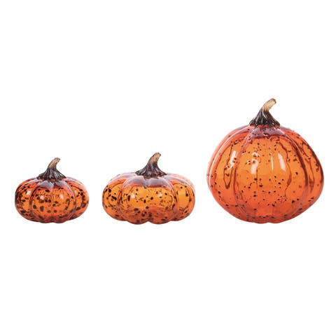 Orange Harvest Glass Pumpkins Set of 3 Decorative Figurines