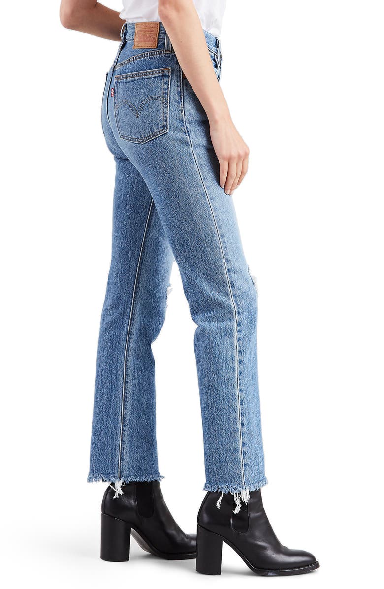 Levi's<sup>®</sup> 501<sup>®</sup> High Waist Ripped Fray Hem Skinny Jeans, Alternate, color, 