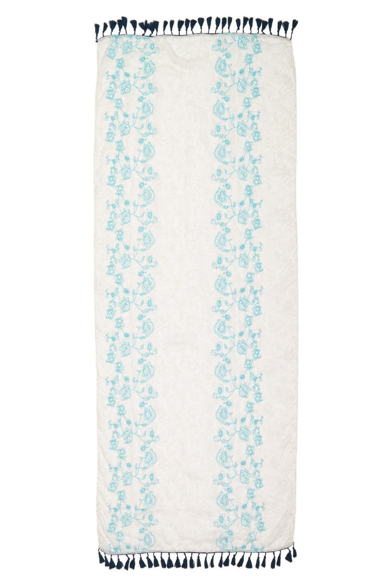 Embroidered Tassel Fringe Scarf, Alternate, color, BLUE