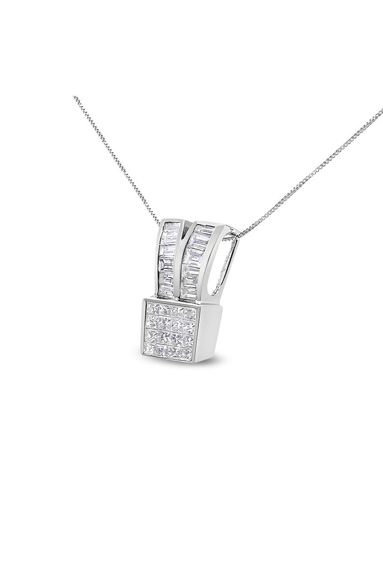 14K White Gold 1 5/8 cttw Diamond Heart Ribbon Pendant Necklace, Alternate, color, White