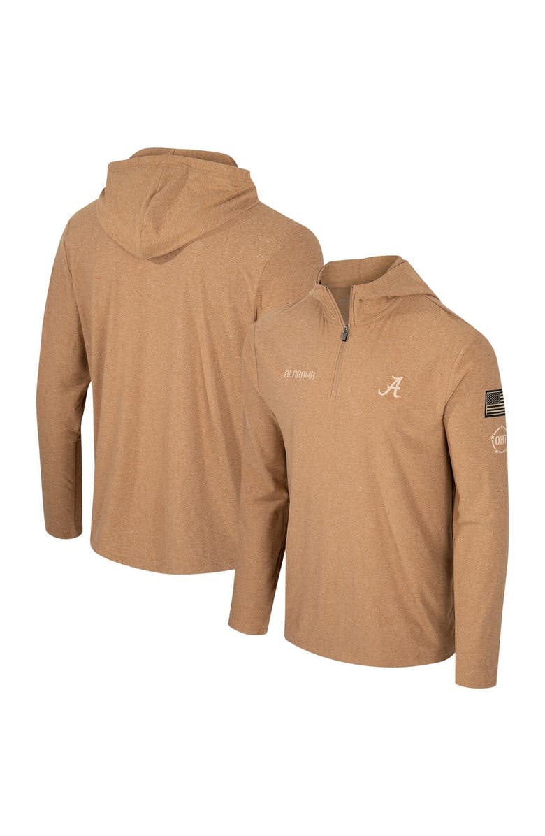 COLOSSEUM Men's Colosseum Khaki Alabama Crimson Tide OHT Military Appreciation Cloud Jersey Desert Quarter-Zip Pullover, Main, color, 