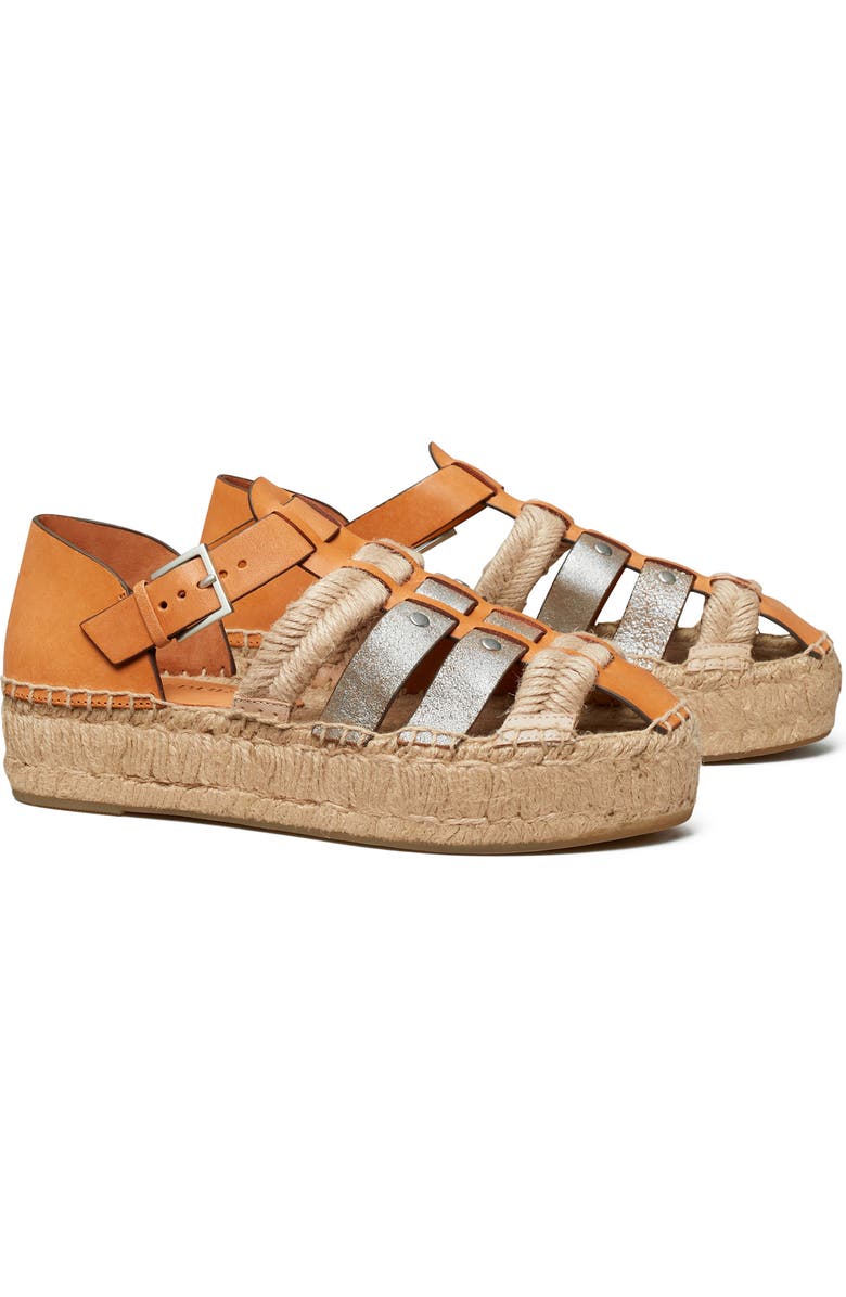 Tory Burch Fisherman Platform Espadrille, Main, color, Brandy / Silver / Silver