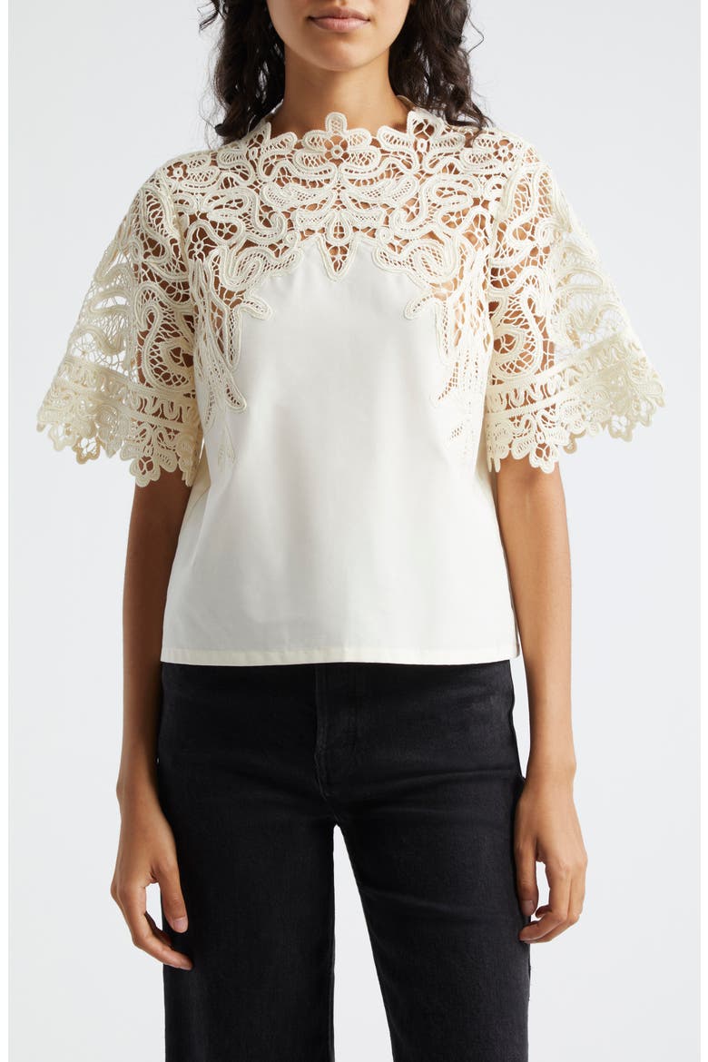 Delia Lace Accent Top, Main, color, PEARL