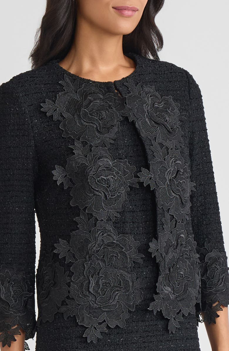 Misook Heritage Floral Lace Applique Knit Jacket, Alternate, color, Black