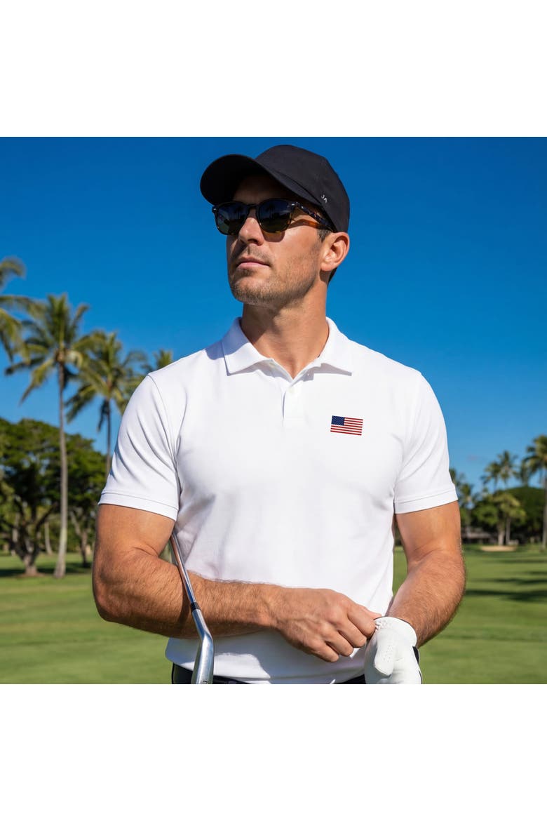 USA Flag Clubhouse Pique Polo, Alternate, color, True White