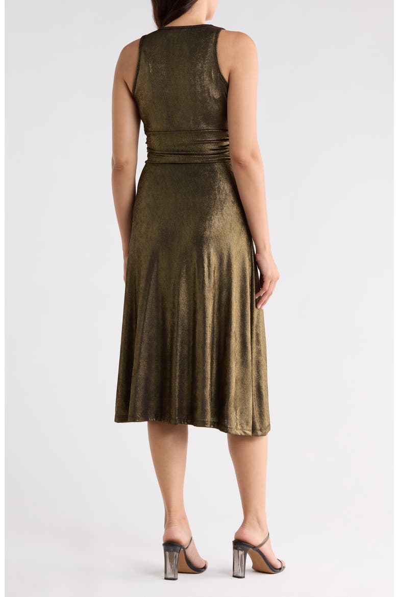 Lurex V-Neck Sleeveless Midi Dress, Alternate, color, GOLD