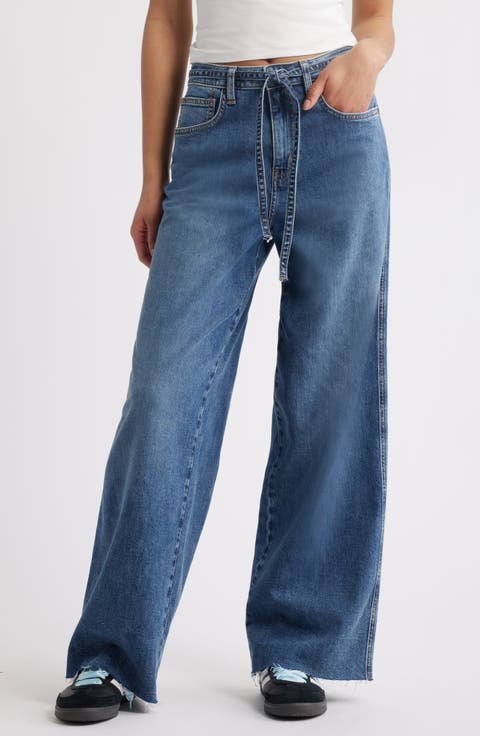 Tie-Waist High Rise Wide Leg Jeans