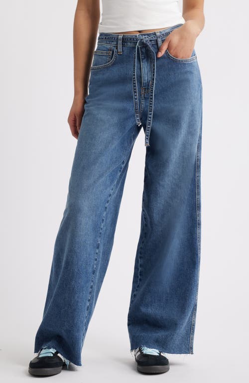 Bp. Raw Hem Drawstring High Waist Wide Leg Jeans In Blue