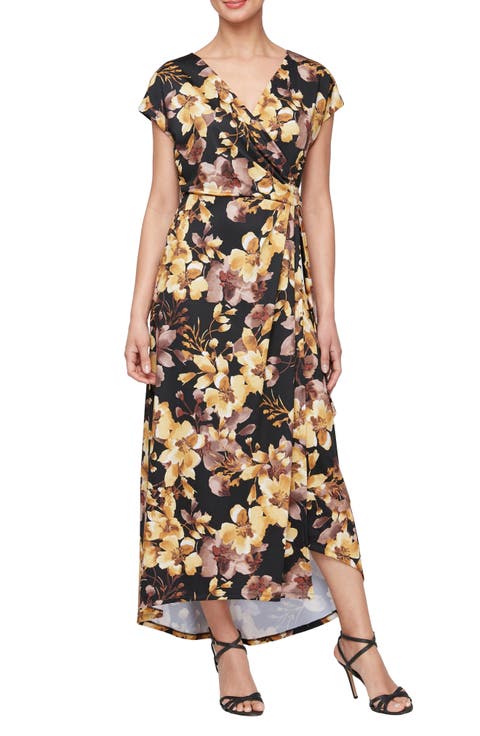 Print Faux Wrap Maxi Dress