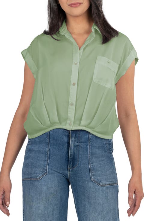 Gaia Pleat Hem Short Sleeve Button-Up Top