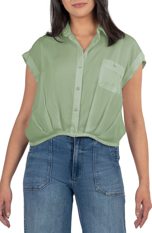 Kut From The Kloth Gaia Pleat Hem Short Sleeve Button-up Top In Olive