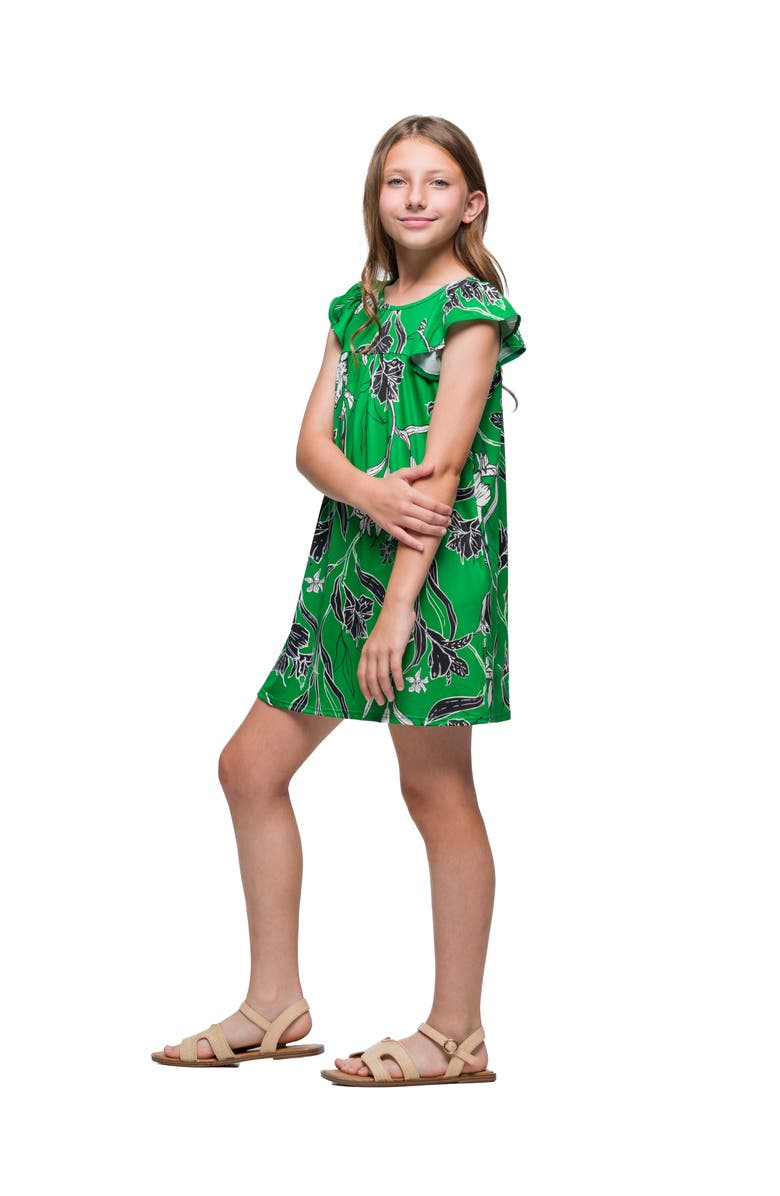 24sevenKid Green Floral Print Cap Sleeve Babydoll Dress, Alternate, color, Green Multi