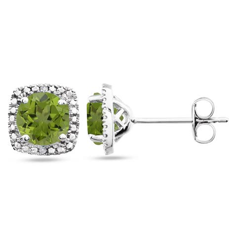 Natural Gemstone & Diamond Stud Earrings Sterling Silver