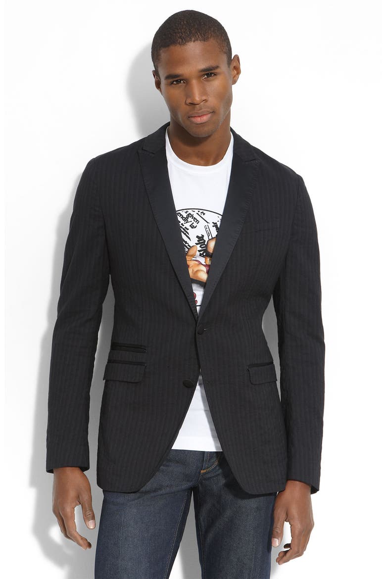 D&G Trim Fit Charcoal Stripe Cotton Blend Blazer, Main, color, DARK CHARCOAL