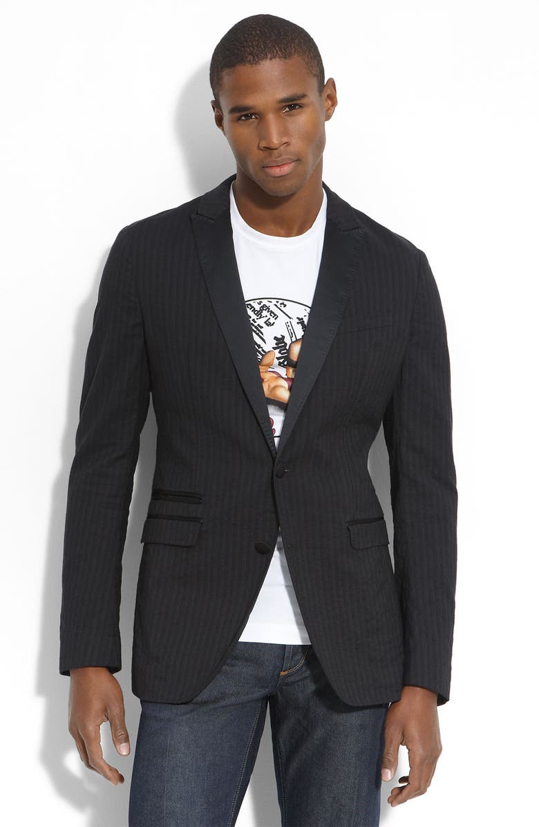 D&G Dolce & Gabbana D&G Trim Fit Charcoal Stripe Cotton Blend Blazer, Main, color,