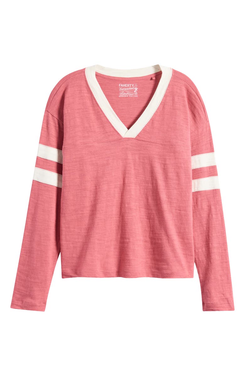 Faherty Sunwashed Slub V-Neck Long Sleeve Organic Cotton Top, Alternate, color, Baroque Rose