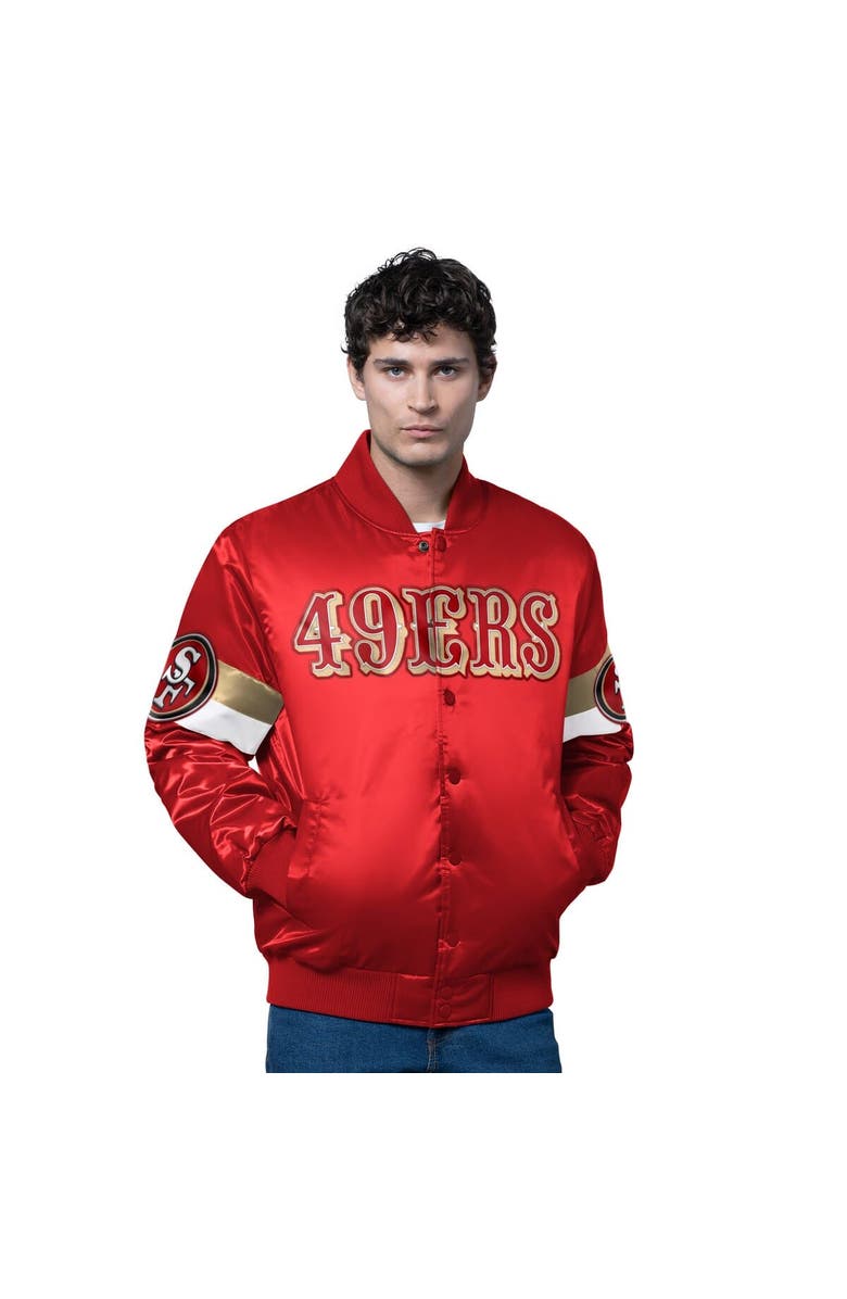 STARTER Men's Starter Scarlet San Francisco 49ers Triple Option Satin Varsity Full-Snap Jacket, Main, color, Scarlet