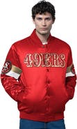 STARTER Men's Starter Scarlet San Francisco 49ers Triple Option Satin Varsity Full-Snap Jacket