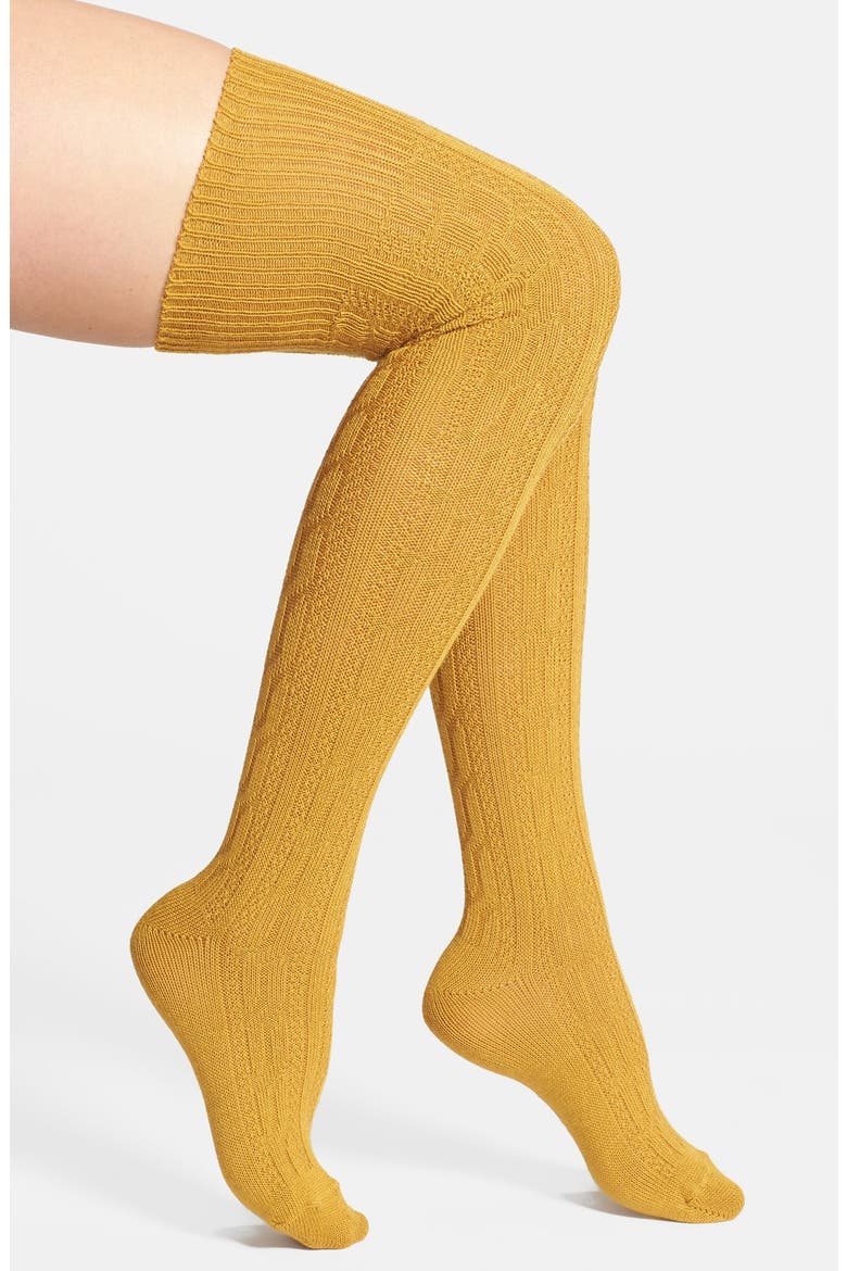 Chunky Cable Knit Over the Knee Socks, Main, color, OLIVE GOLD