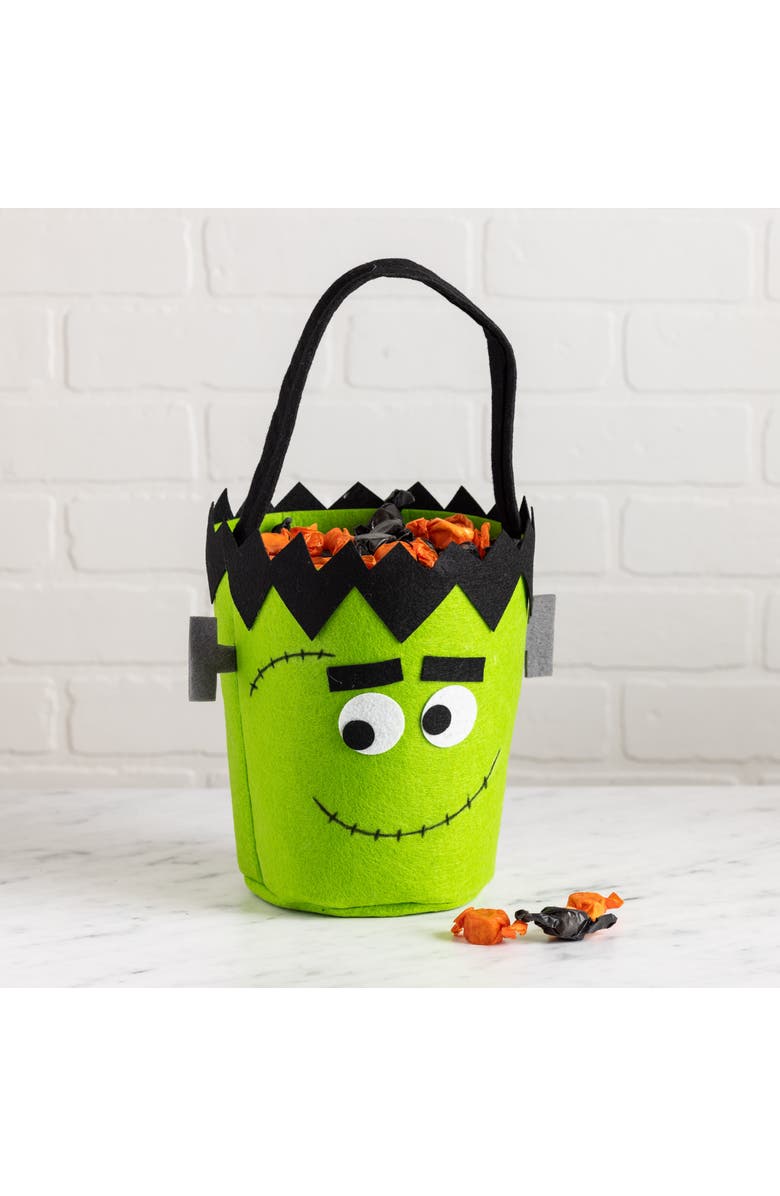 Transpac Felt Frankenstein Candy Bucket and Serving Bowl Halloween Decor, Alternate, color, Green