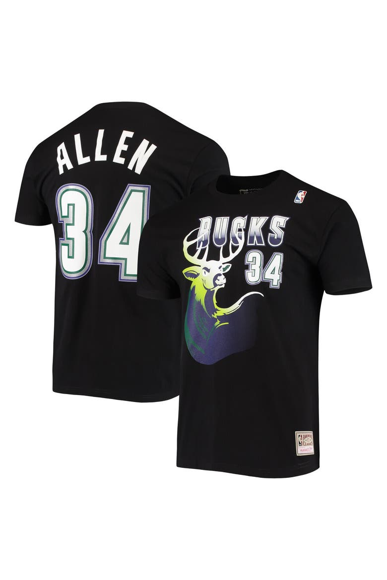 Men's Mitchell & Ness Ray Allen Black Milwaukee Bucks Hardwood Classics Stitch Name & Number T-Shirt, Main, color, Black