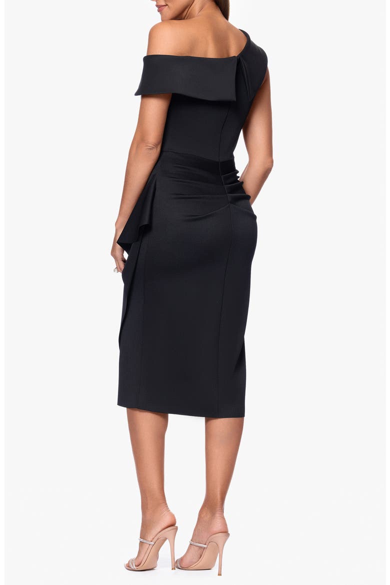 One-Shoulder Ruched Cocktail Midi Dress, Alternate, color, BLACK