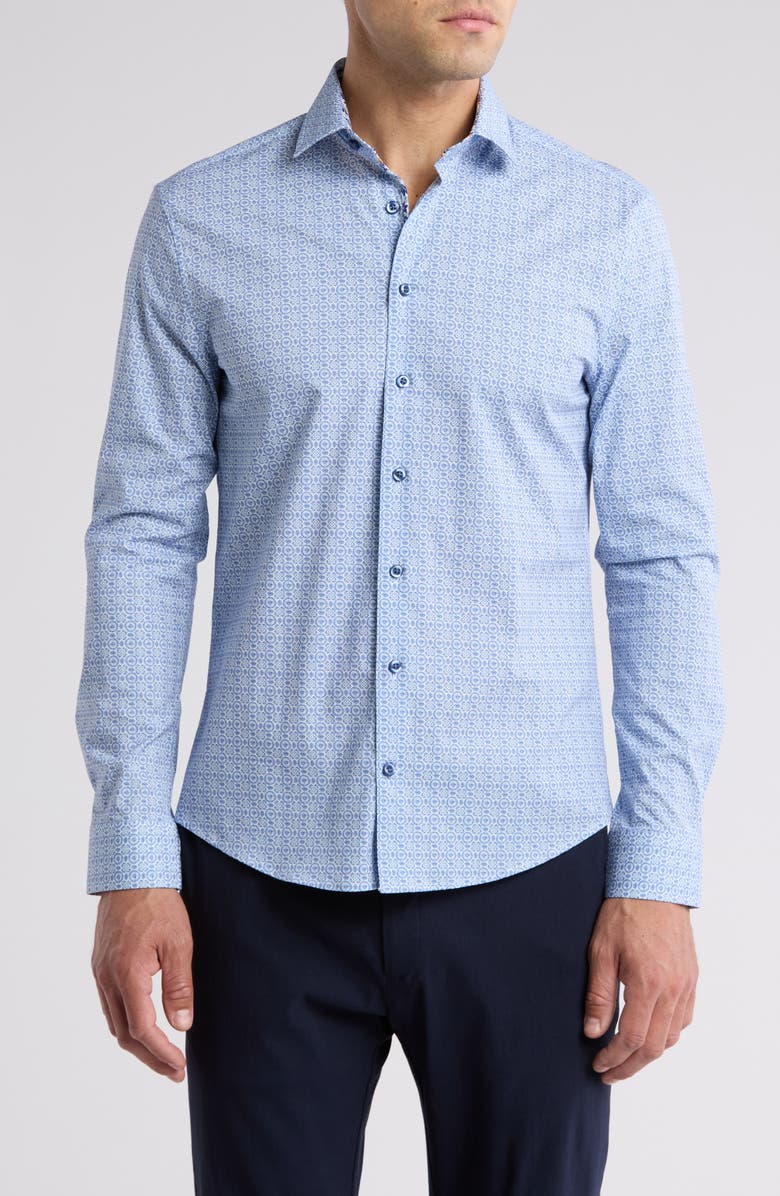 SOUL OF LONDON Tile Print Stretch Cotton Button-Up Shirt, Main, color, 