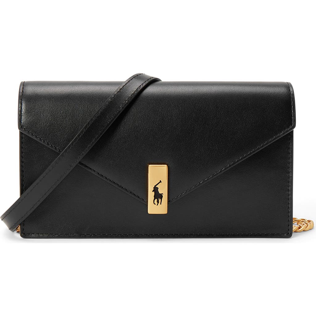 Polo Ralph Lauren Sport Calf Leather Chain Wallet In Black