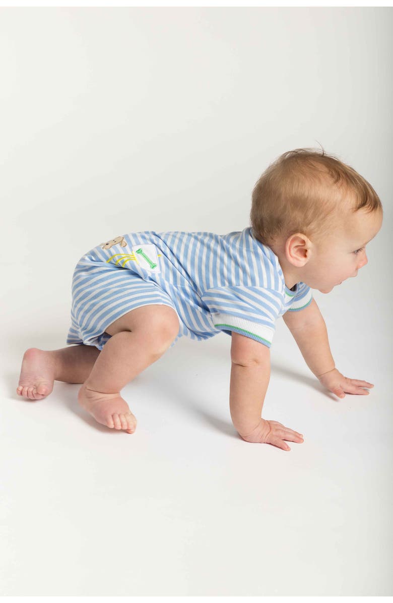 Florence Eiseman Stripe Knit Shortall With Painting Dog, Alternate, color, Blue/White