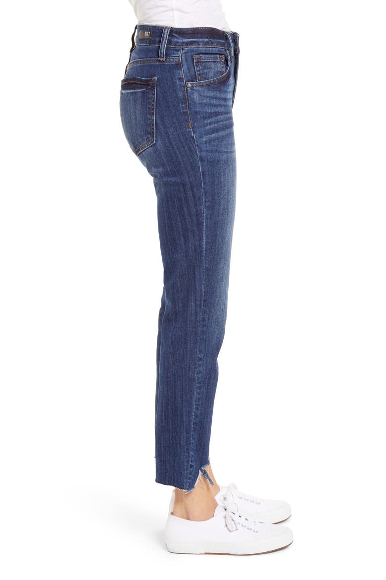 Reese High Waist Frayed Step Hem Ankle Straight Leg Jeans, Alternate, color, BEGIN