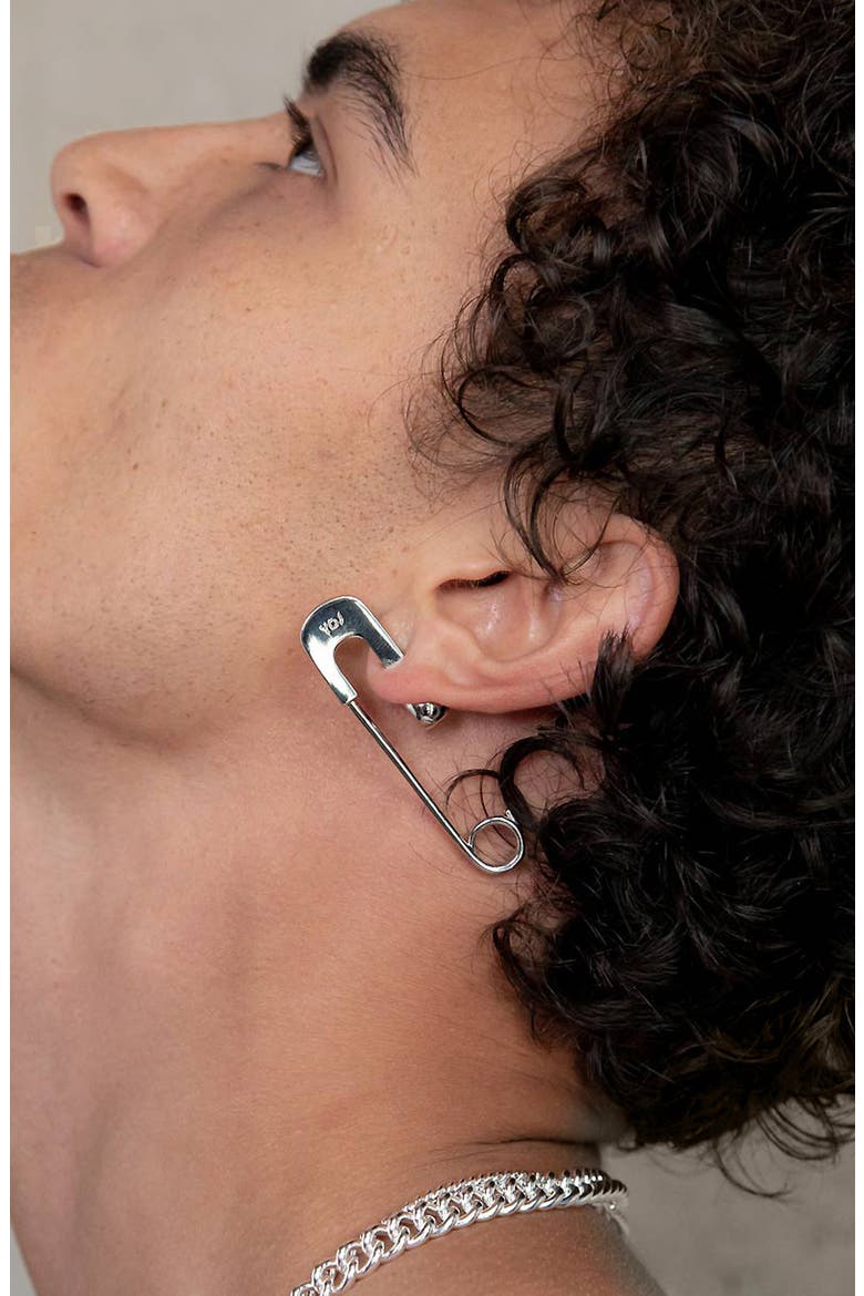 Pin Hoop Earring in Silver, Alternate, color, Silver
