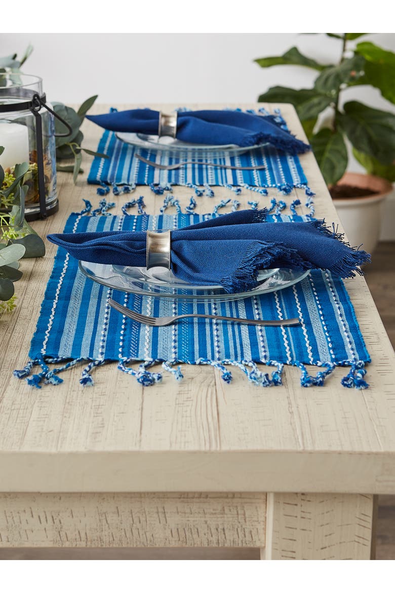 Tonal Stripe With Fringe Placemat Set/6, Alternate, color, Blue